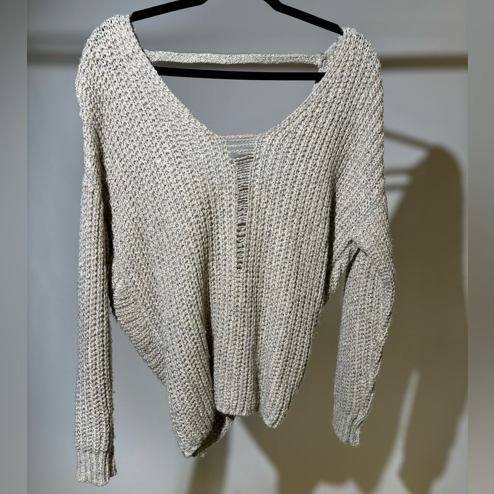 She + Sky • Beige Open Back Twist Sweater